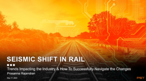 This was a webinar for Progressive Railroading Magazine by PST VP of Product, Prasanna Rajendran. Prasanna discusses trends impacting the rail industry and how to successfully navigate them. The learning objects for this 30 minute presentation were:  • Learn why railroads are improving 3PL and carrier operations. • Discover the gold mine of process improvement that tech enables. • Hear what parallels from a “retail” approach means to rail operations.